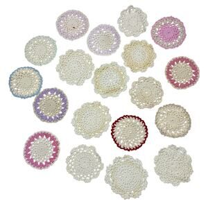 Lot of 19 Vintage Crochet Doily Coasters Ecru Multi Color